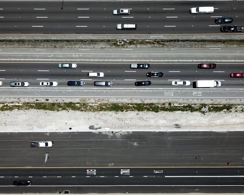 Traffic on a busy highway viewed from above
